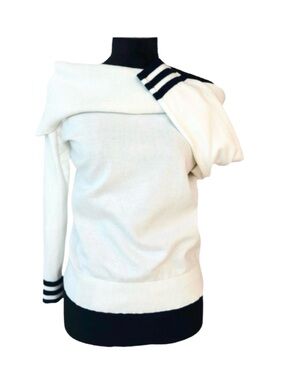 TOMMY HILFIGER ~ Off-White Sweater w/Navy Blue Stripes w/Sparkles Cool Nights